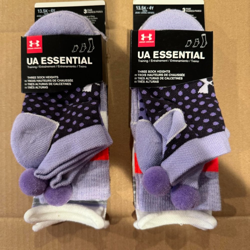 TWO (2) of UNDER ARMOUR UA ESSENTIAL TRAINING SOCKS 3 PAIRS UA Wardrobe YOUTH